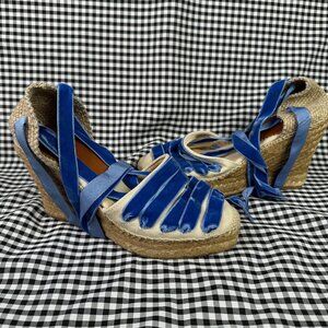Penelope Chilvers High Valenciana Dali Espadrille Wedge Sandal Blue Velvet